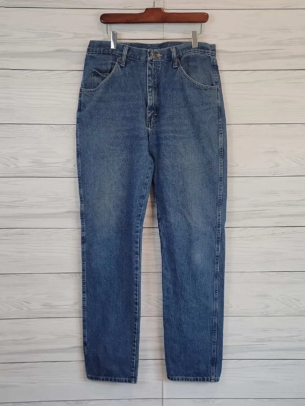 Wrangler Blue Denim Jeans Straight Leg Cotton Mens Size 34 X 36